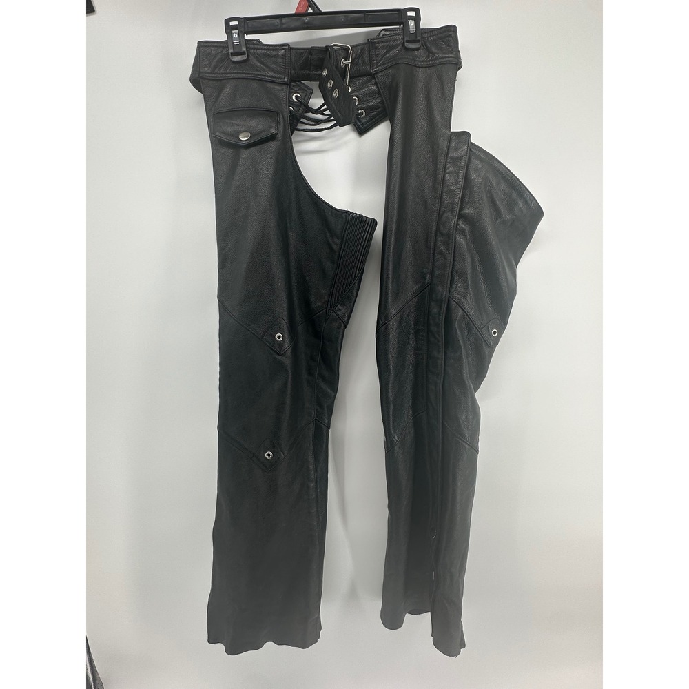 Wilsons Leather Black Motorcycle‎ Chaps – Size M Lace-Up Back – Vintage Y2K Bike